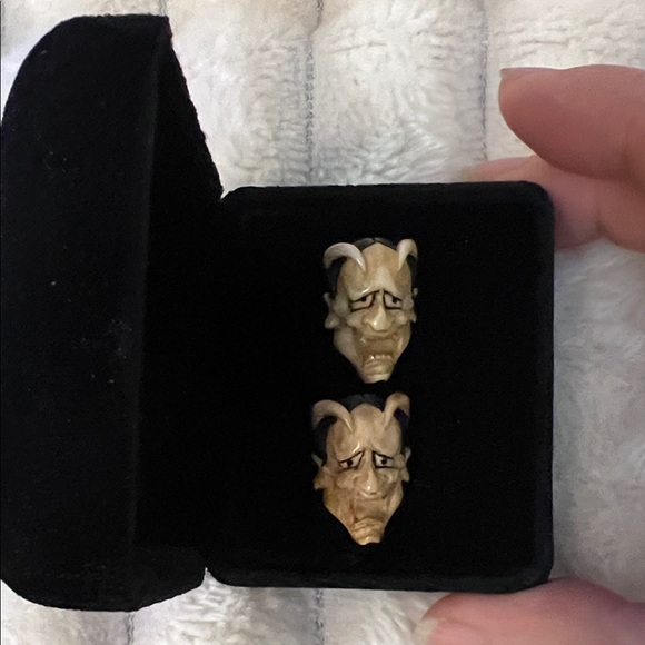Other - RARE Vintage (pre-1950s) Carved Ivory Earrings Hannya Masks -EXCEPTIONAL